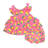 Sterling Baby 2 Piece Poplin Tiered Dress: Pink Lemon