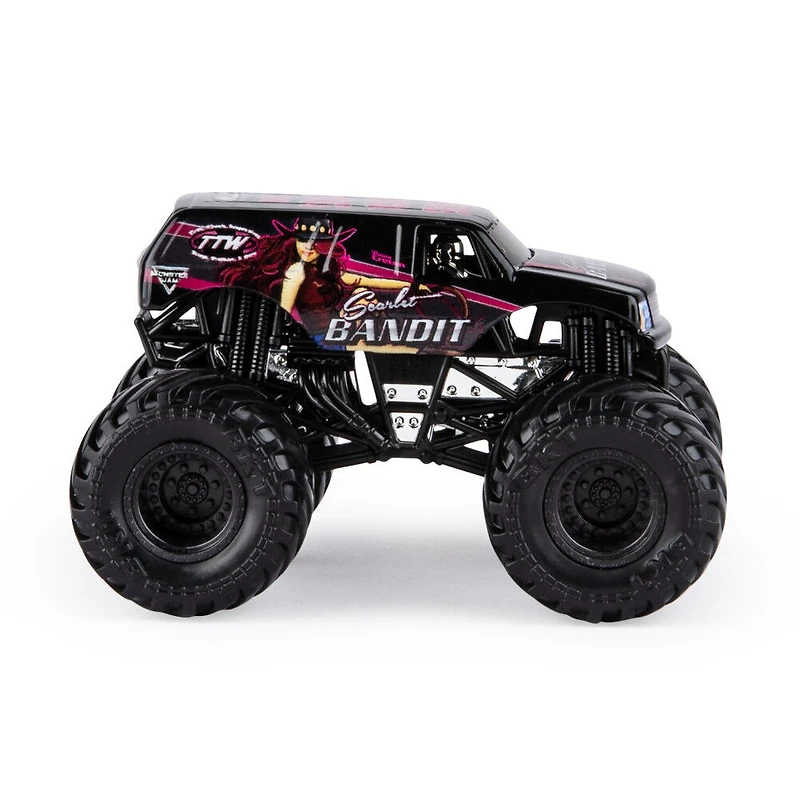 Monster Jam, Monster truck authentique Scarlet Bandit en métal moulé à l'échelle 1:64, série Danger Divas