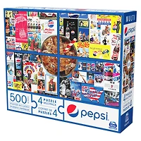 Pepsi, Coffret de 4 puzzles, 500 pièces qui se combinent pour former un méga puzzle sur le thème du célèbre soda
