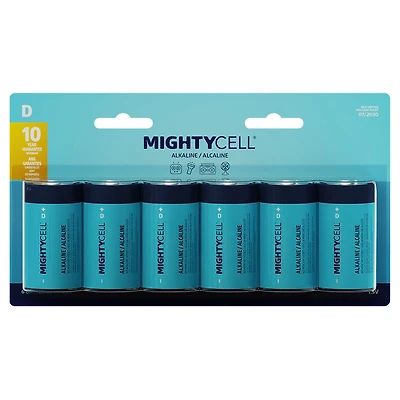 MightyCell 6 Pack D Alkaline Batteries