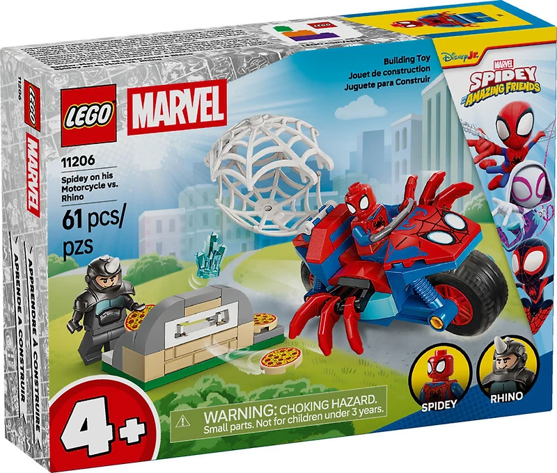 LEGO Marvel Spidey And His Amazing Friends Spidey on his Motorcycle vs. Rhino Toy, Ages 4+ - 11206