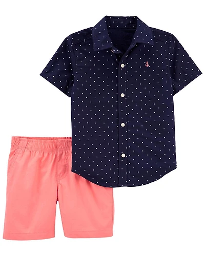 Carter's Two Piece Navy Button Down and Shorts Set