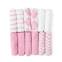 Jesse & Lulu Lot de 12 gants de toilette à thème Argyle : rose