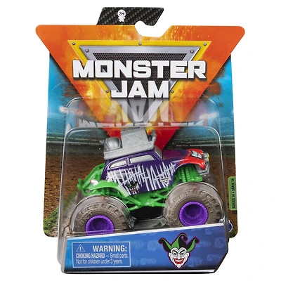 Monster Jam, Monster truck Joker officiel, véhicule en métal moulé, série Heroes and Villians Trucks, échelle 1:64