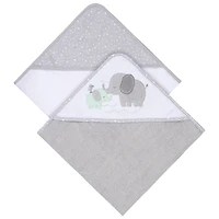 Koala Baby - Serviette à Capuche Tissée Éléphant Gris - Paquet de 2