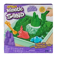 Kinetic Sand, Coffret Bac à sable, 454 g de sable vert, bac à sable, 4 moules et outils, jouets sensoriels