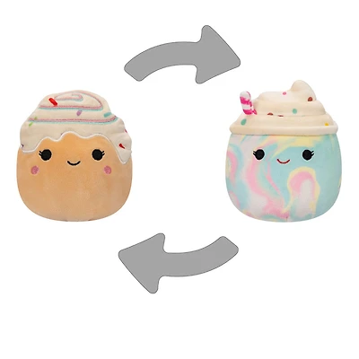 Squishmallows 5" Flip-A-Mallows - Kelen la Frappe arc-en-ciel + Rease le Rouleau à la cannelle avec glaçage arc-en-ciel