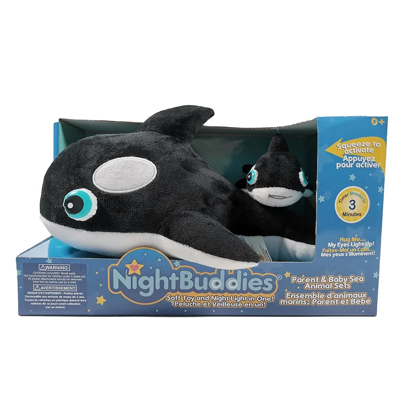 Ensemble NightBuddies and BabyBuddies Orque Noir de 15" and 5" en Peluche Yeux Lumineux