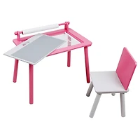 Rose / Blanc Table d'Activité en Bois avec Chaise