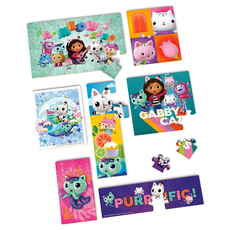 Gabby's Dollhouse, 7 Wood Puzzles Jigsaw Bundle 12-Piece 16-Piece 24-Piece Easy Cartoon Netflix Original Show with Tray