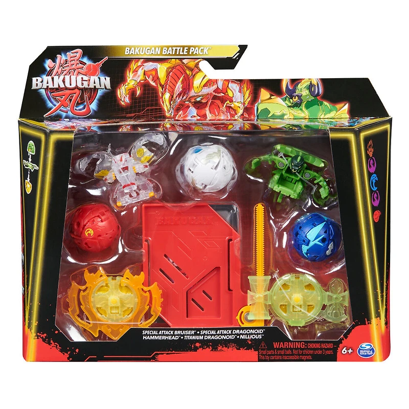 Bakugan Battle 5-Pack, Special Attack Bruiser, Dragonoids, Hammerhead, Nillious; Customizable, Spinning Action Figures
