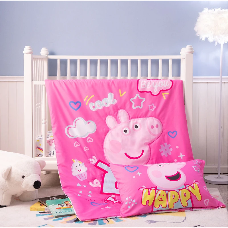Peppa Pig 3 Piece Toddler Bedding Set with Reversible Comforter, Fitted Sheet and Pillowcase by Nemcor