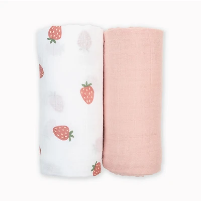 Lulujo - Cotton Mslin Swaddles 2 Pack-Strawberries Ballet Slipper