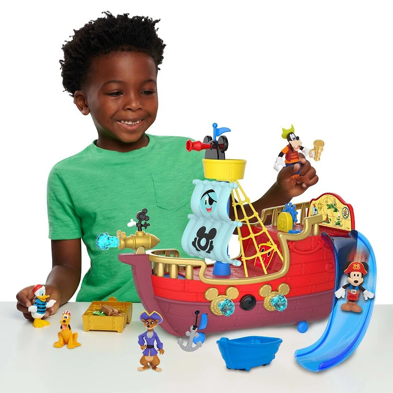 Ensemble de Jeu de Bateau Pirate d'Aventure de Trésor de Disney Junior Mickey Mouse Funhouse avec Sons et Figurines - Édition anglaise
