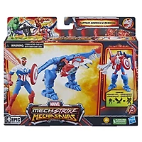 Marvel Mech Strike Mechasaurs, figurine Captain America (10 cm) avec Redwing Mechasaur
