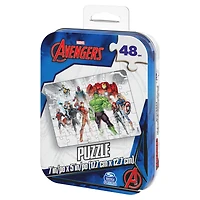 Marvel Avengers, Puzzle de 48 pièces Captain America, Iron Man, Thor, Hulk, Black Panther, Dr. Strange, Thanos, avec boîte en métal