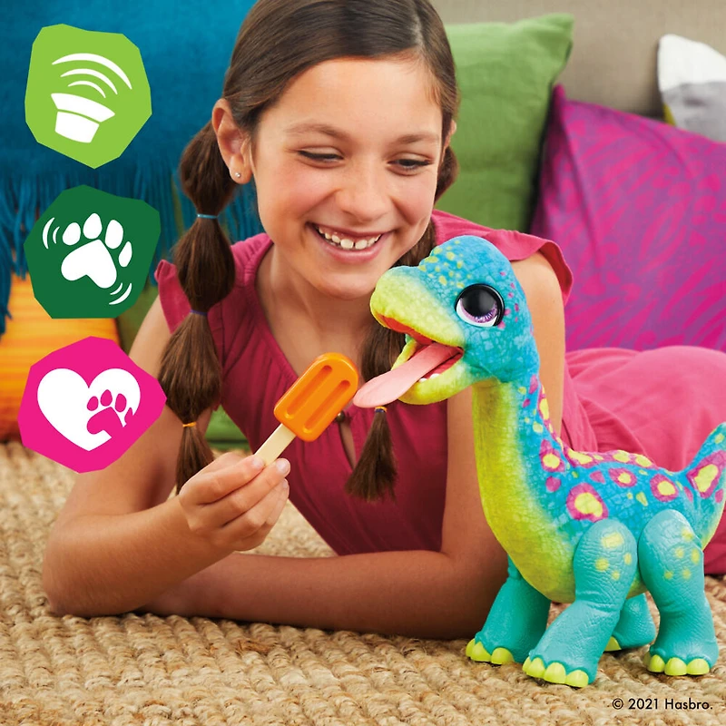 furReal, Sam le bronto glouton, animatronique interactif en peluche, plus de 40 sons et réactions