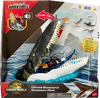 Coffret de jeu Mosasaure JurassicWorld: Renaissance de luxe, 7fonctions et effets sonores interactifs, 6micro figurines