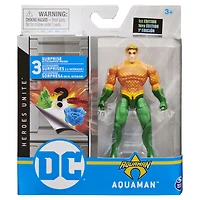 DC Comics, Figurine articulée AQUAMAN de 10 cm avec 3 accessoires mystère