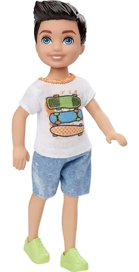 Barbie Club Chelsea Boy Doll (6-inch Brunette) with Skateboard Shirt and Shorts