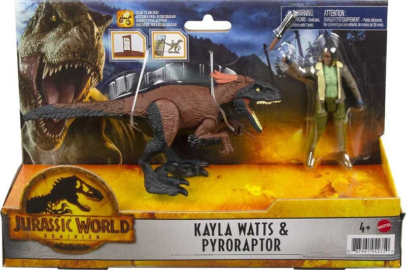 Coffret humain et dino Kayla et Dino de feu Jurassic World: Dominion avec figurine d'humain, figurine de dinosaure et accessoires