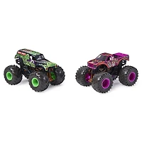 Monster Jam, Coffret de 2 monster trucks officiels en métal moulé Grave Digger vs Calavera qui changent de couleur, échelle 1:64