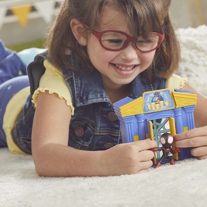 Marvel Spidey and His Amazing Friends City Blocks Miles Morales: Spider-Man City Bank, Kids Playset with Action Figure