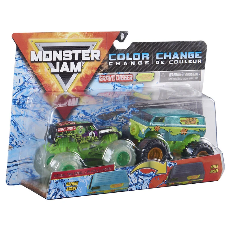 Monster Jam, Monster trucks Grave Digger vs. Mystery Machine officiels qui changent de couleur en métal moulé, échelle 1:64