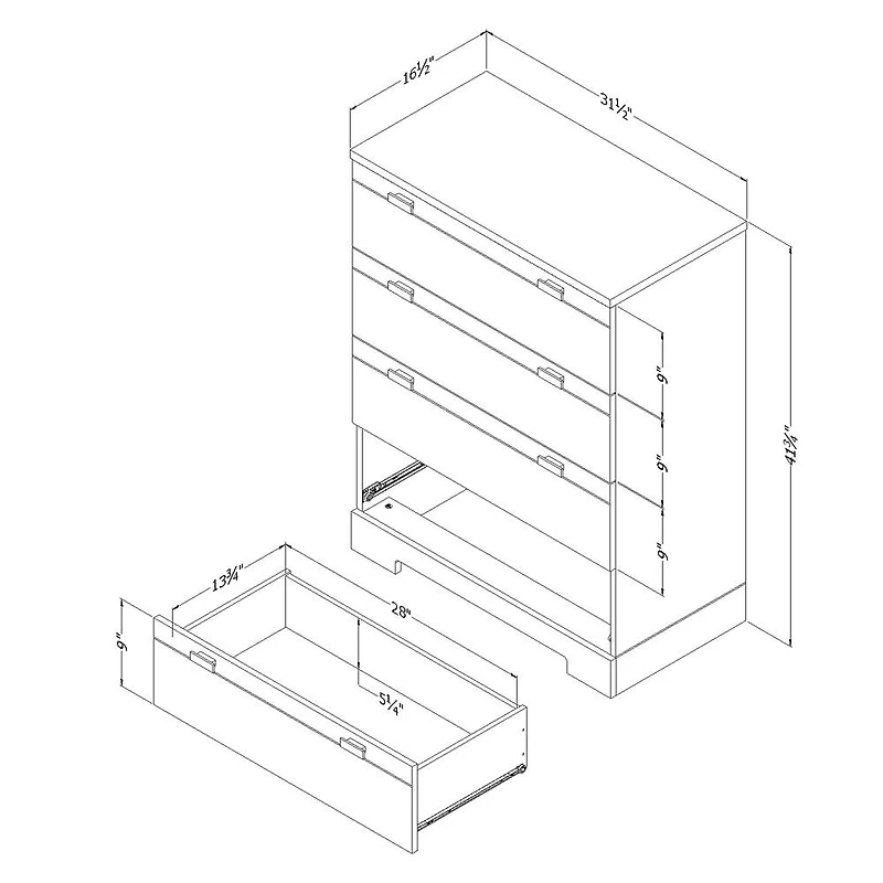 Reevo Commode 4 tiroirs- Blanc solide