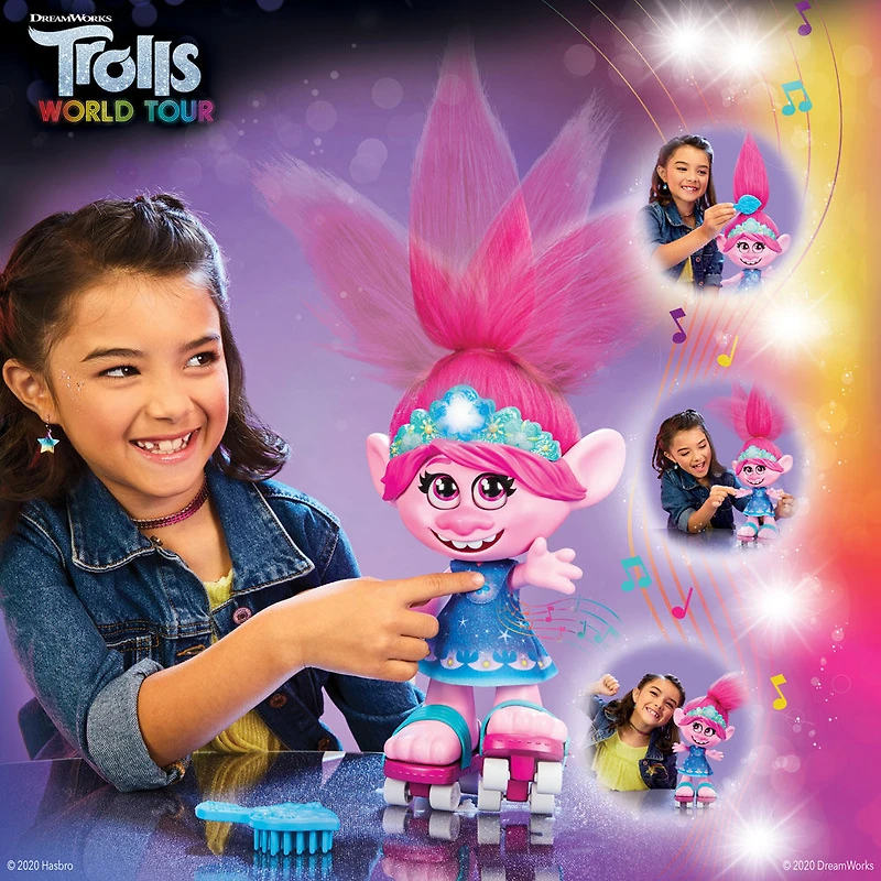 DreamWorks Trolls World Tour - Dancing Hair Poppy Interactive Talking Singing Doll with Moving Hair - English Edition