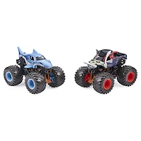 Monster Jam, Coffret de 2 monster trucks officiels en métal moulé Megalodon vs Pirate's Curse qui changent de couleur, échelle 1:64