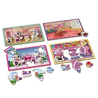 Minnie Mouse, 24-Piece Jigsaw Puzzles 4-Pack Bundle with 8 Interchangeable Minnie Mouse Character Pieces and Wooden Slide Box