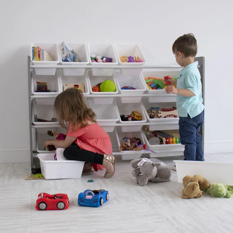 Toy Organizer with 20 Bins, Grey/White