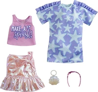 ​Barbie Fashions 2-Pack Clothing Set, 2 Outfits for Barbie Doll Include Star-Print Dress, Pink Iridescent Skirt, Graphic Tank & 2 Accessories