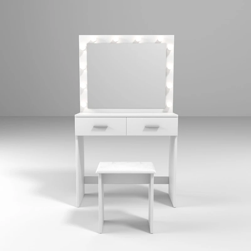 White Vanity with Mirror 140cm and Stool 43cm