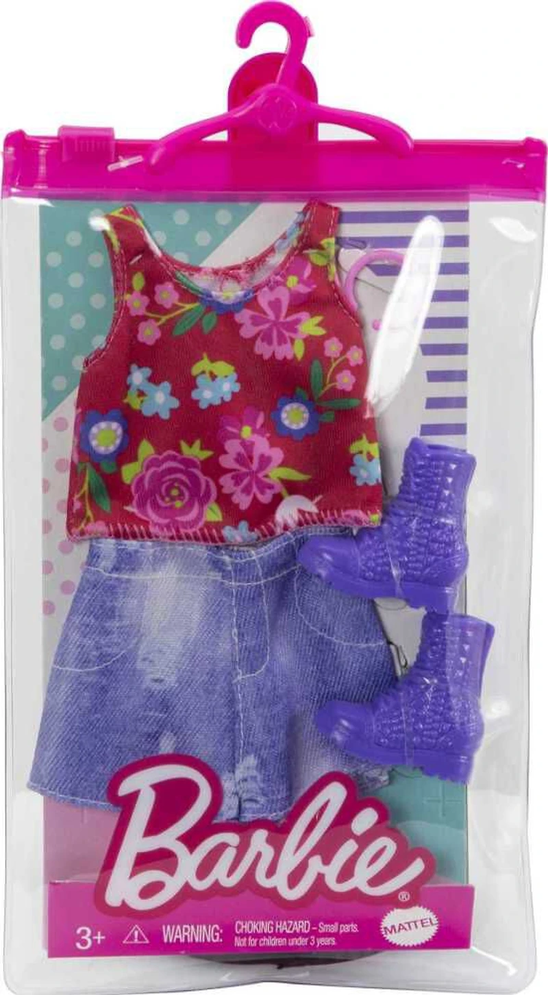 Barbie - Coffret Tenue, débardeur à imprimé floral, short en denim