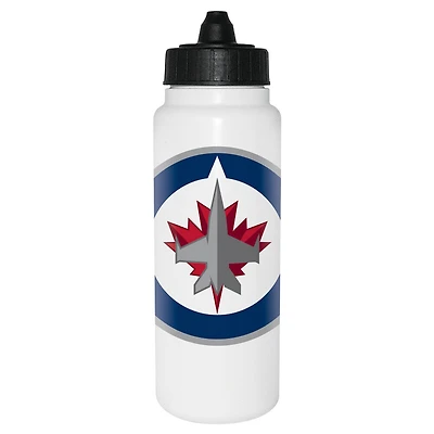 Bouteille d'eau Tallboy blanche de 1L des Jets de Winnipeg de la LNH avec couvercle à membrane noir