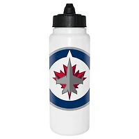 Bouteille d'eau Tallboy blanche de 1L des Jets de Winnipeg de la LNH avec couvercle à membrane noir