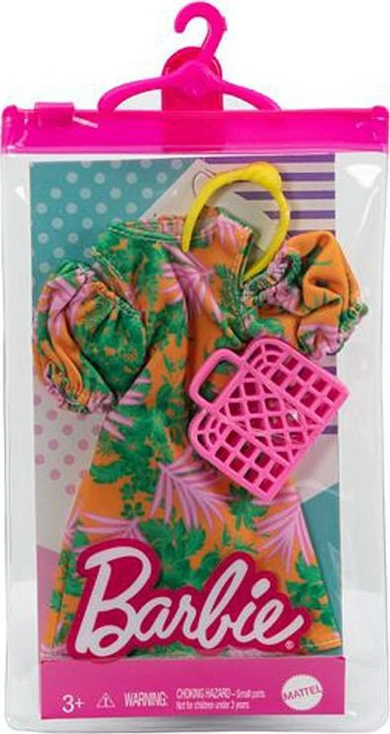 Barbie - Coffret Tenue, robe tropicale décolletée, manches bouffantes