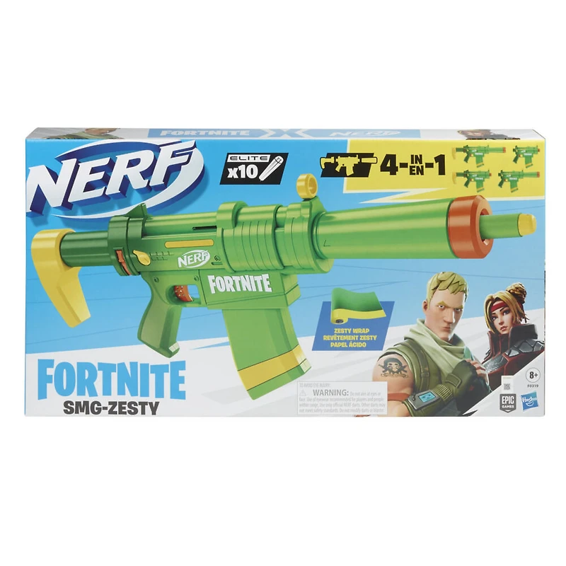 Nerf Fortnite, blaster SMG-Zesty, crosse et canon amovibles, chargeur 10 fléchettes amovible - Notre exclusivité