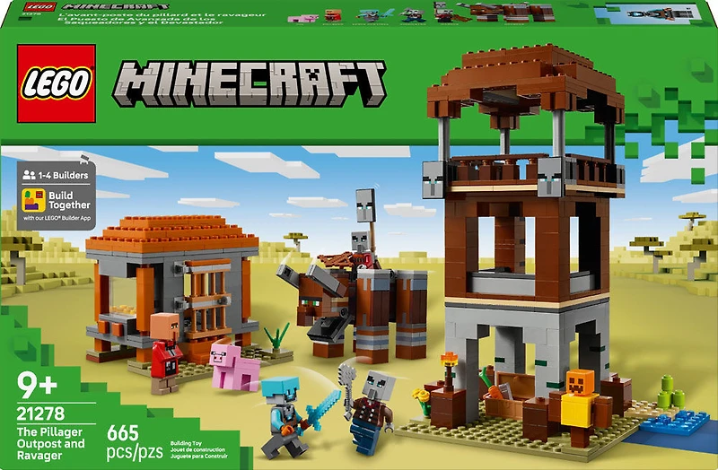 LEGO Minecraft L'Avant-Poste du Pillard et le Ravageur, Jouet de Construction de Village et Cadeau pour les Amateurs de Jeux Vidéo 21278