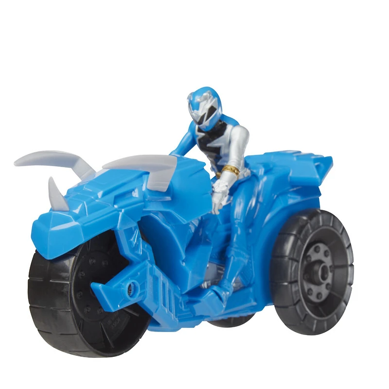 Power Ranger Dino Fury Rip N Go, Moto de combat Tricératops et Ranger bleu Dino Fury