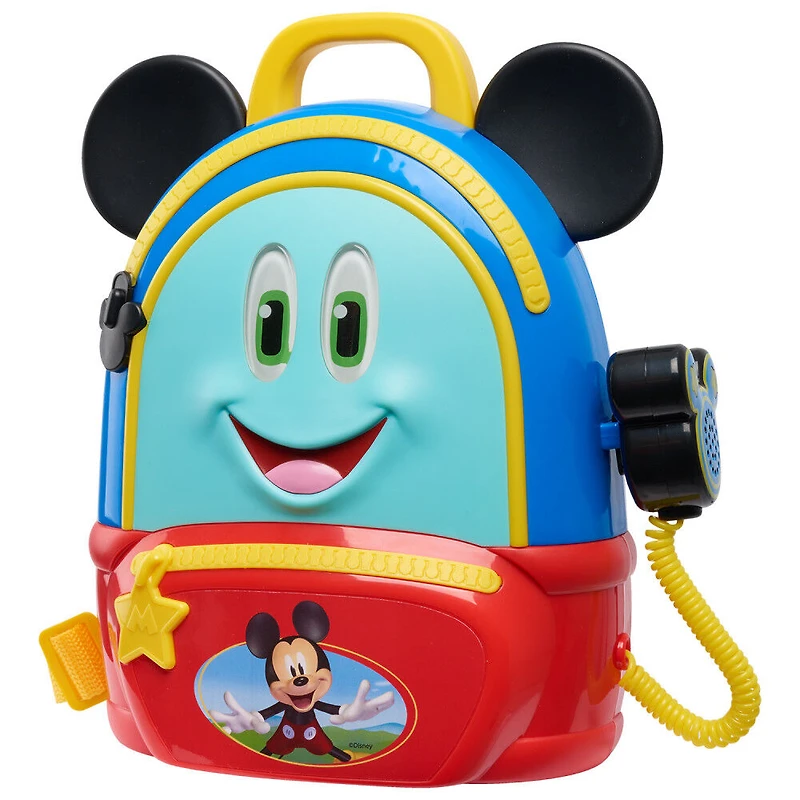 Sac à Dos d'Aventures Disney Junior Mickey Mouse Funhouse, Ensemble de Jeu pour Faire Semblant à 5 Eléments avec Accessoires Sons et Lumières