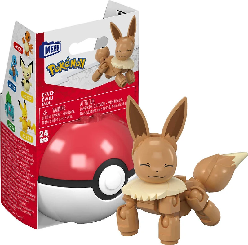 MEGA Pokémon Figurine articulée Évoli, Pokéball (24 pièces)