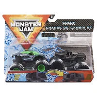 Monster Jam, Monster trucks Alien Invasion vs Soldier Fortune Black Ops officiels qui changent de couleur en métal moulé, échelle 1:64