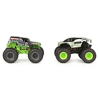 Monster Jam, Coffret de 2 monster trucks officiels en métal moulé Grave Digger vs. Alien Invasion qui changent de couleur, échelle 1:64