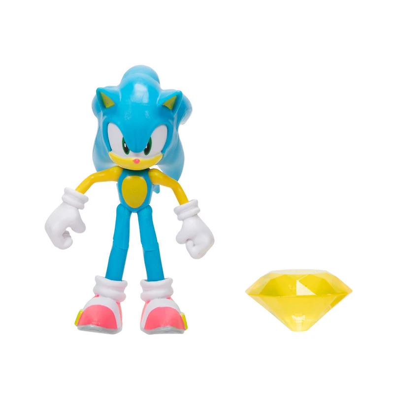   Figurine de 4 pouces Sonic - Sonic moderne (NEON) avec Émeraude de chaos jaune comme accessoire