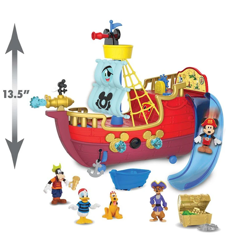 Ensemble de Jeu de Bateau Pirate d'Aventure de Trésor de Disney Junior Mickey Mouse Funhouse avec Sons et Figurines - Édition anglaise