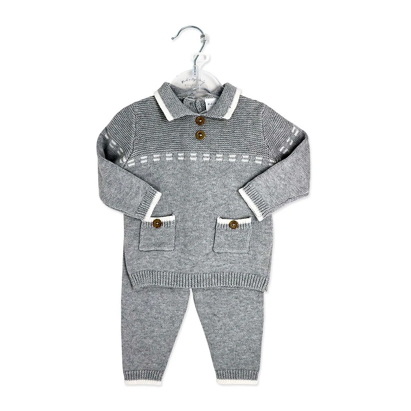 Rock a Bye Baby Pull en tricot avec poches et pantalon : gris 0-3 mois