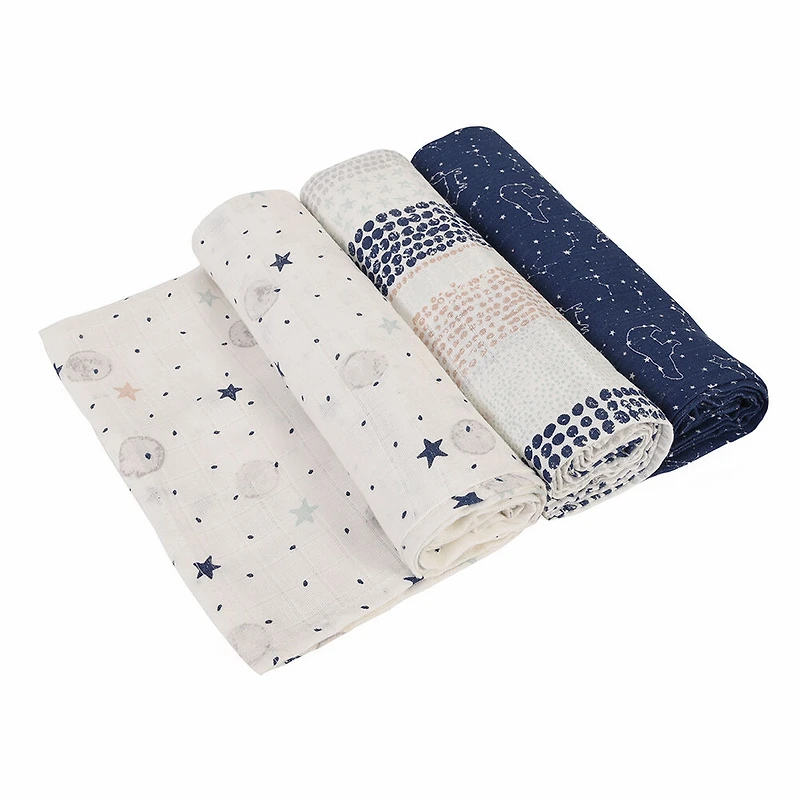 Baby's First by Nemcor 3 Pack Cotton Muslin Receiving Blankets